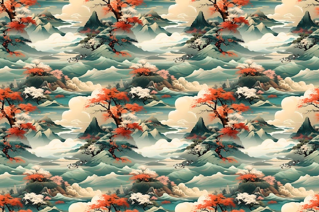 seamless pattern of beautiful landscapes of charming places
