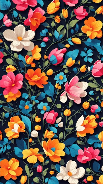 Seamless Pattern of Beautiful Spring Flowers