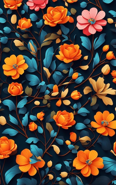 Seamless Pattern of Beautiful Spring Flowers