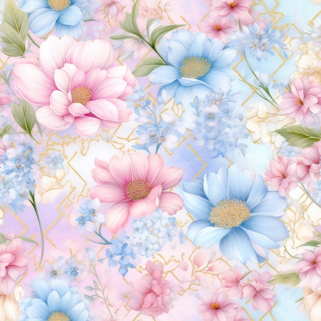 Photo seamless pattern beautiful watercolor floral in pastel colors