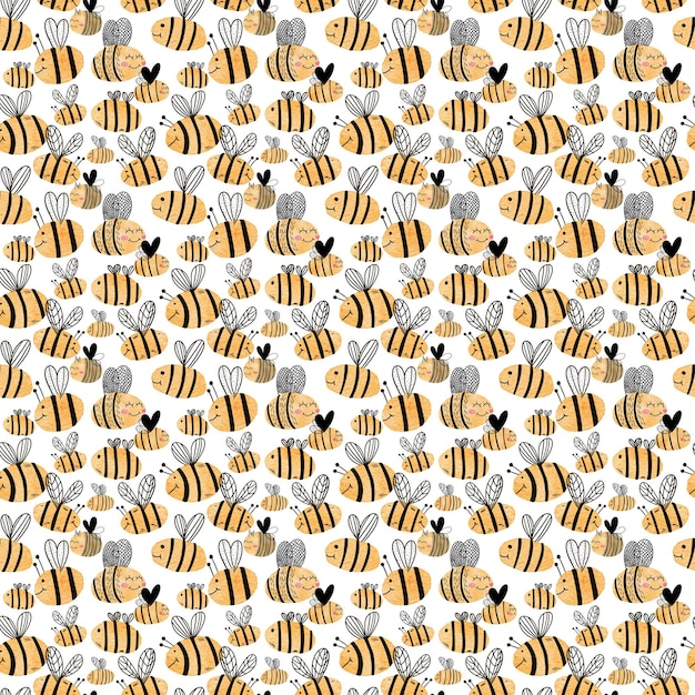 Photo a seamless pattern of bees on a white background.