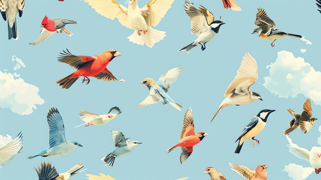 Photo a seamless pattern of birds flying in a blue sky