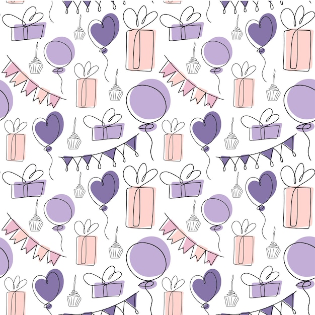 Seamless pattern birthday doodle sketch Hand drawn background for a party holiday for children Party decorative items