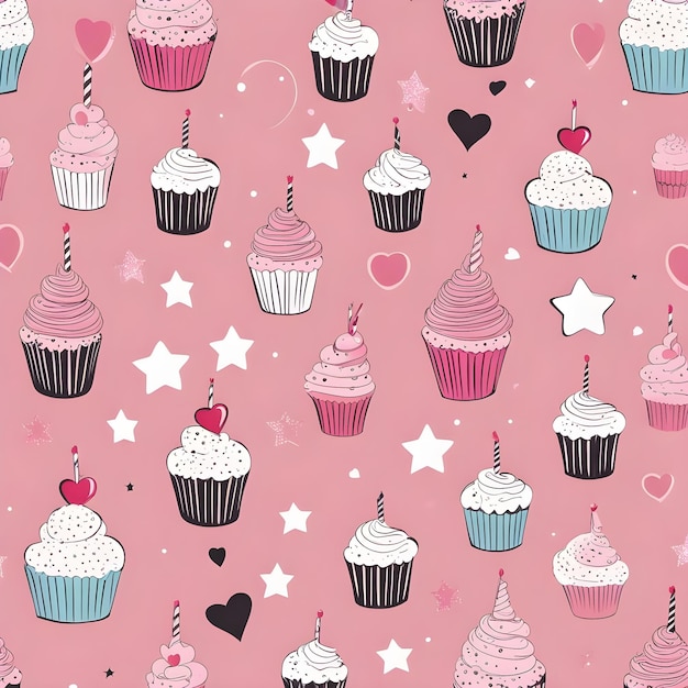 Photo seamless pattern birthday gift doodle sketch