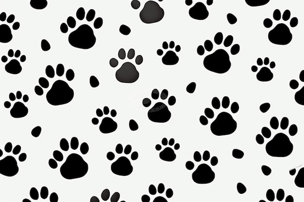 Photo a seamless pattern of black dog paw prints on a white background.