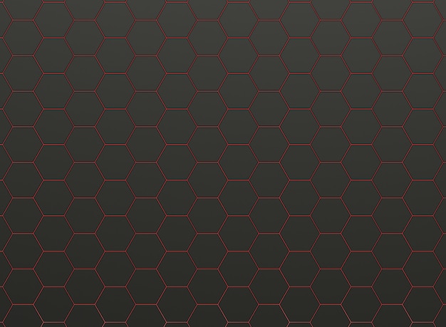 Photo seamless pattern of black hexagons with red light lines.