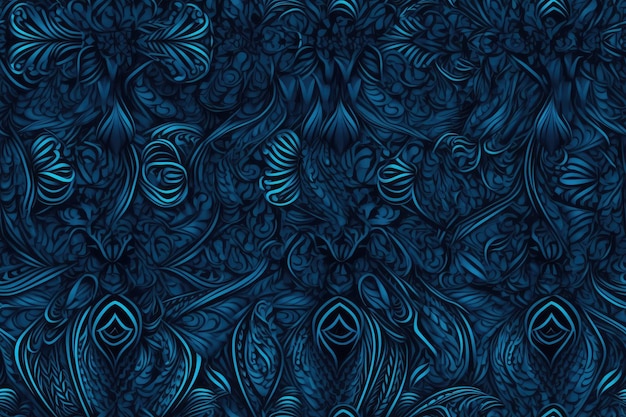 Seamless pattern of blue feathers on a light blue background