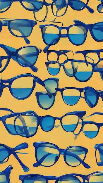 Seamless pattern of blue glasses with shadow on colored background