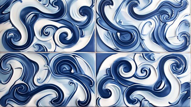 Photo a seamless pattern of blue and white swirls the pattern is reminiscent of traditional portuguese tiles