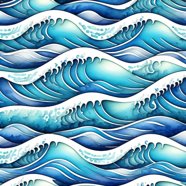 Photo a seamless pattern of blue and white waves with the word ocean on the blue waves.