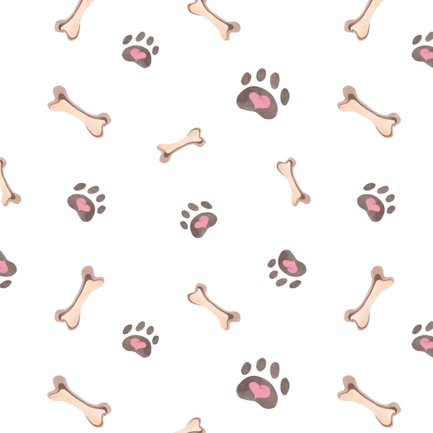 骨と足のシームレスなパターン 水彩画 犬のトリートメント 医学