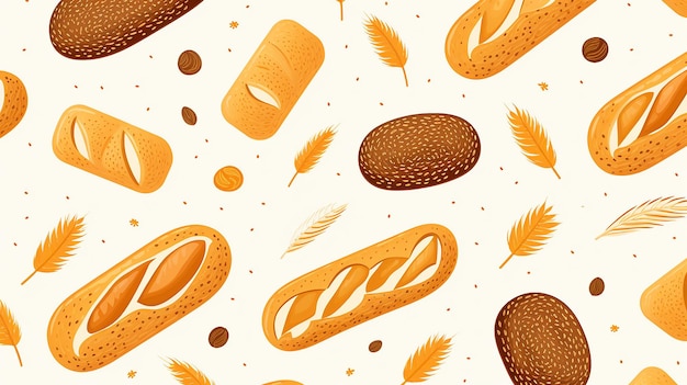 Seamless pattern of bread in watercolor illustration