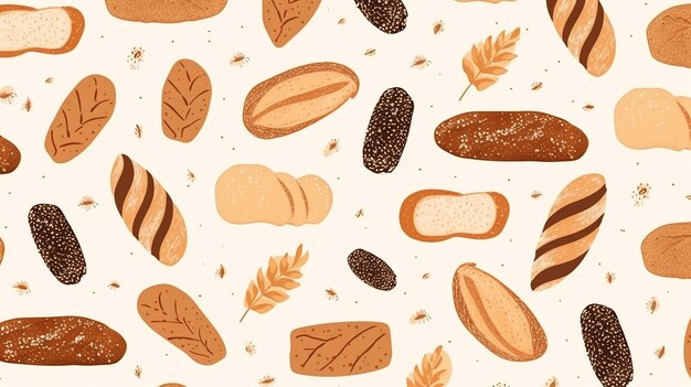 Seamless pattern of bread in watercolor illustration