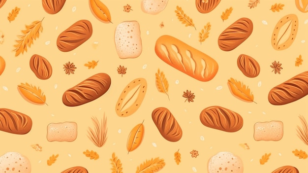 Seamless pattern of bread in watercolor illustration