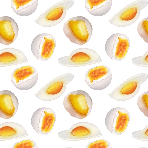 원활한 패턴 아침 식사 혼합 계란 튀김 softboil 원시 손으로 그린 수채화 그림 메뉴 요리 책 디자인에 대 한 흰색 배경에 고립