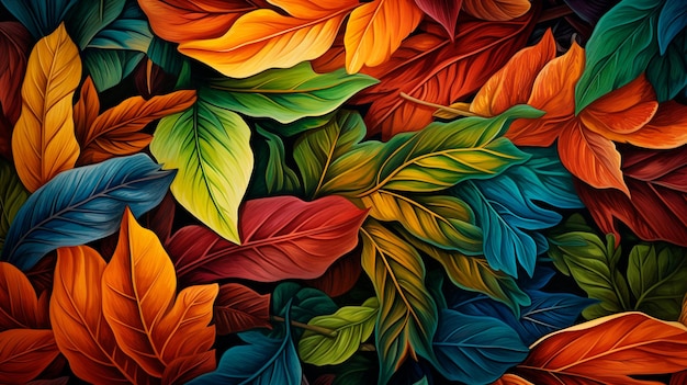 seamless pattern of bright autumn leaves Generative AI illustrator