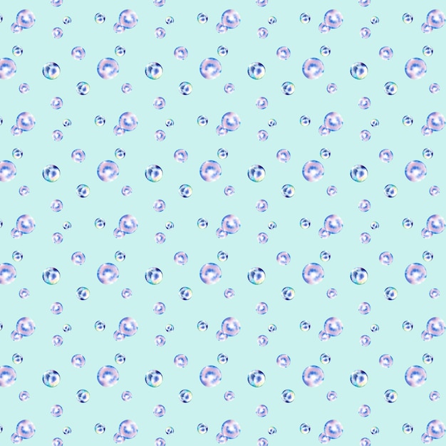 泡のシームレスパターン 南海岸の真珠のコラージュ 水彩イラスト 背景 モザイク