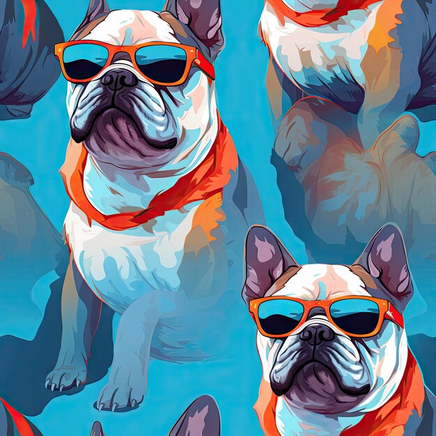 Photo seamless pattern bulldog wearing sunglasses