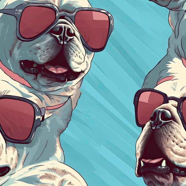 Foto bulldog a modello senza cuciture che indossa occhiali da sole