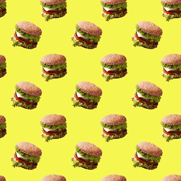 Photo seamless pattern burger on green background