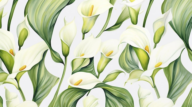 Seamless pattern of calla lily flower on white background calla lily flower texture background