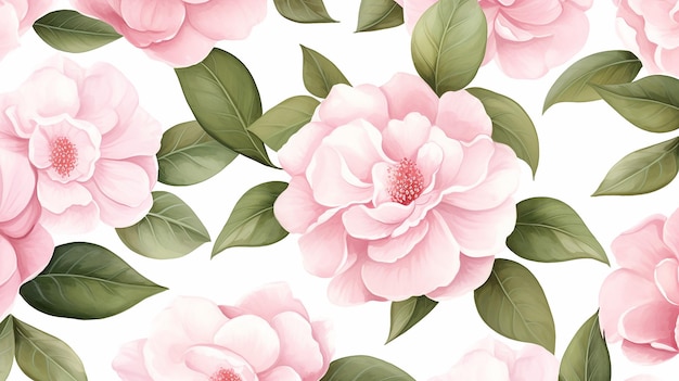 Photo seamless pattern of camellia flower on white background camellia flower texture background