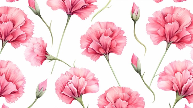 Seamless pattern of Carnation flower on white background Carnation flower texture background