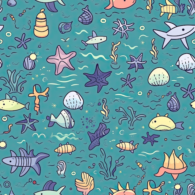 Seamless Pattern of Cartoon Sea Wonders For background