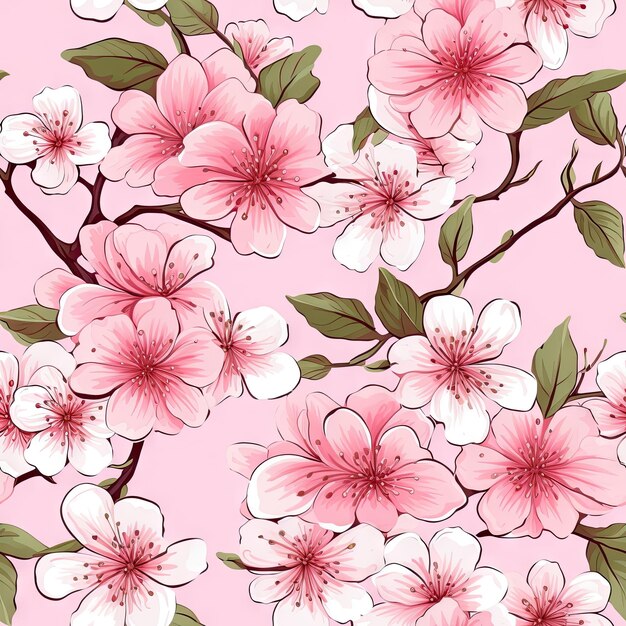 Photo seamless pattern cherry blossom