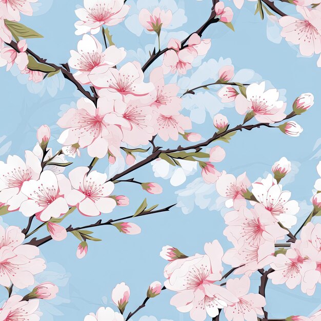 Бесшовный рисунок цветущей вишни