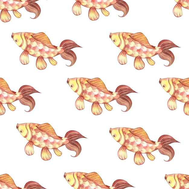 Seamless pattern chinese carp are red and yellow in color with large fins on a white background all