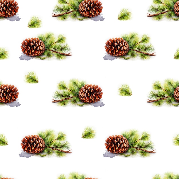 Seamless pattern christmas pine cones and snowflakes