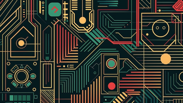 Photo a seamless pattern of circuit boards with a retro vintage feel