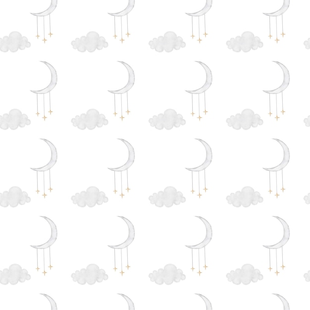 Photo seamless pattern of clouds and moon elegant delicate pattern for printing on childrens textiles