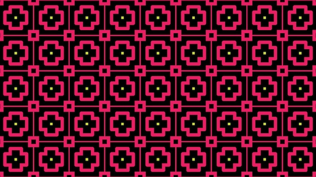 A seamless pattern of colored squares and the word, in red and black.