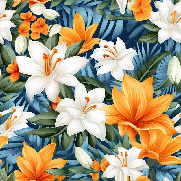 Seamless pattern colorful flowers closeup in vintage style