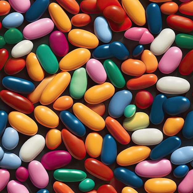 Seamless pattern of Colorful Medicine pills and bottles for digital printing