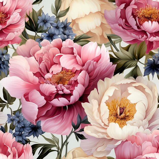 Seamless pattern colorfull Peony flower Watercolor design AI generated