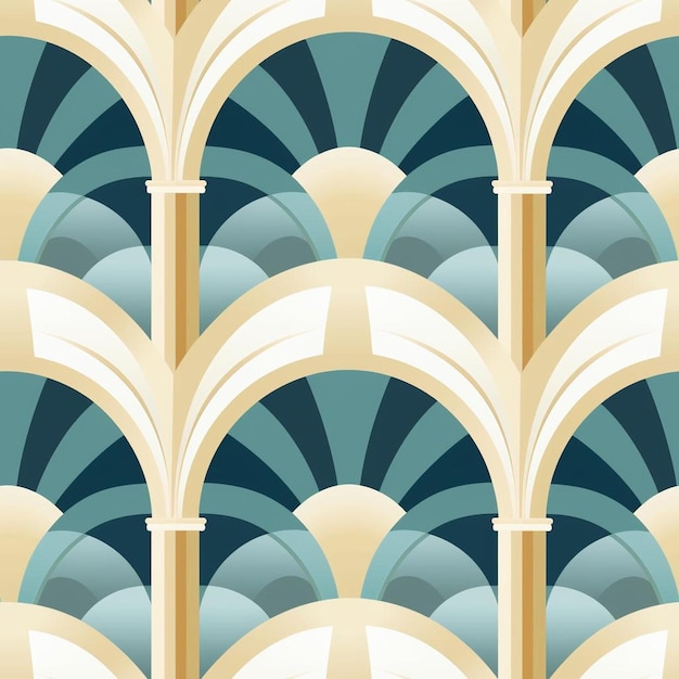 Photo a seamless pattern of columns and arches in blue and green.