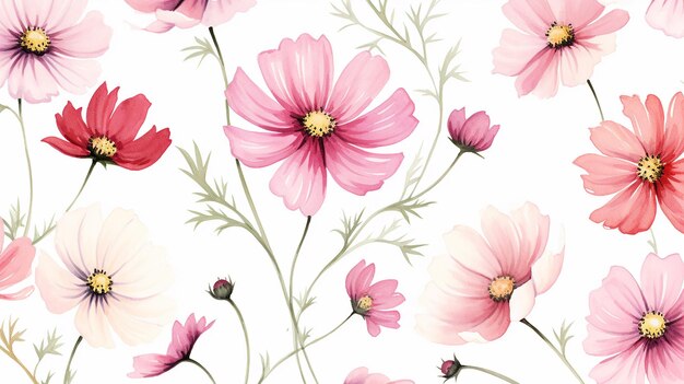 Seamless pattern of Cosmos flower on white background Cosmos flower texture background