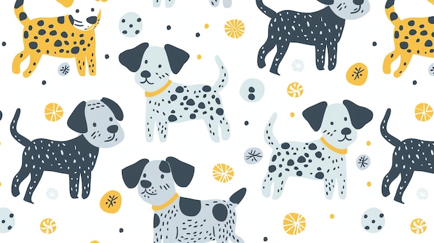 A seamless pattern of cute cartoon dogs in a simple and modern style