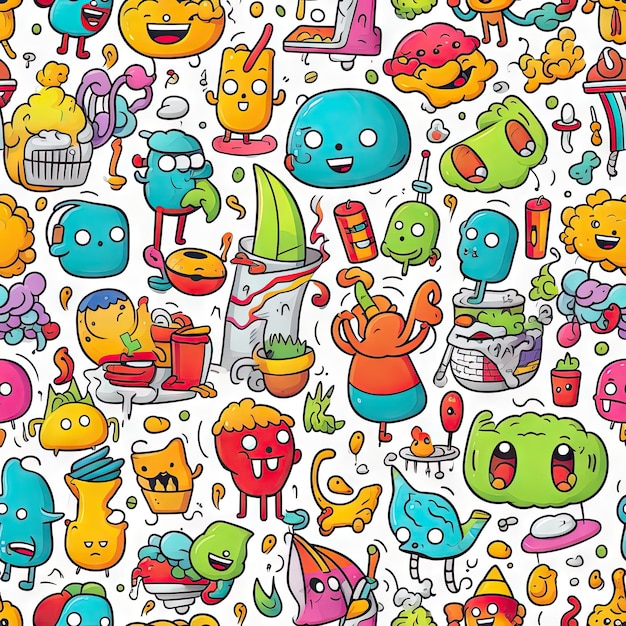 seamless pattern of Cute Cartoon Doodle Art