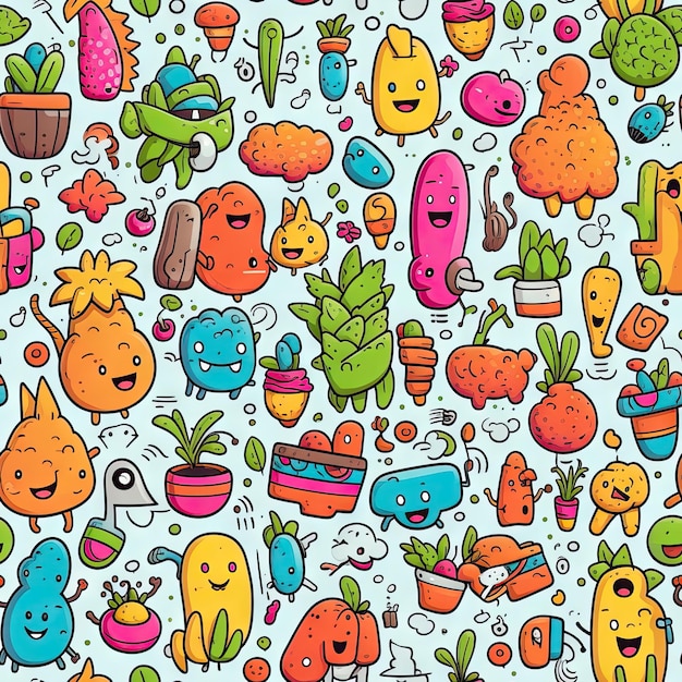 seamless pattern of Cute Cartoon Doodle Art