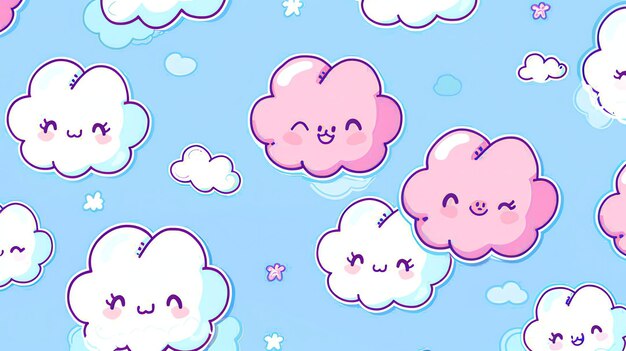 Photo a seamless pattern of cute and colorful clouds on a blue background