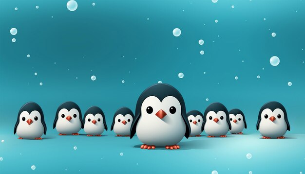 Photo seamless pattern cute winter wonderland background of penguins cute character on light blue