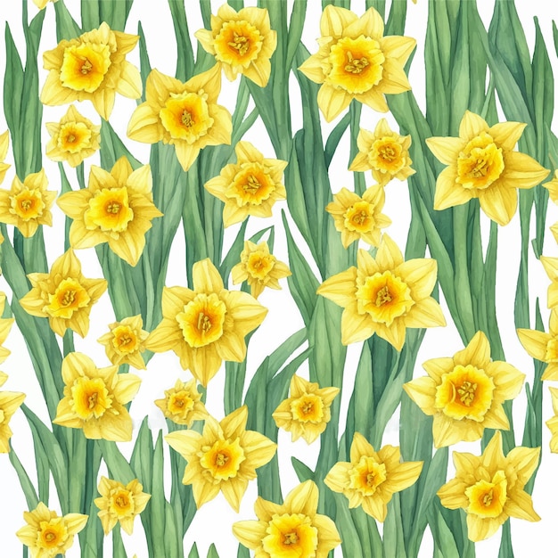 Seamless pattern daffodil flower watercolor illustration