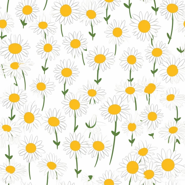 A seamless pattern of daisies on a white background.