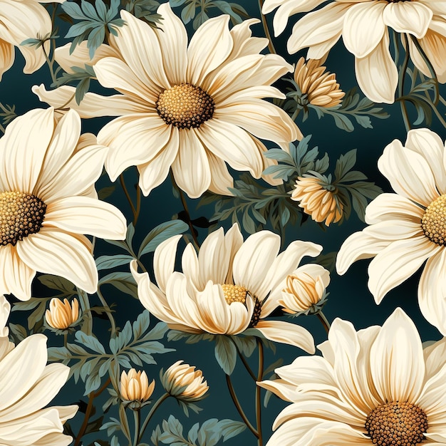 Seamless pattern daisy flower vintage style multiple sizes ai generated