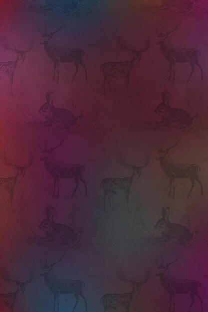 Seamless pattern of deers on a multicolored background