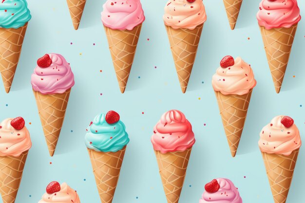 Seamless Pattern Of Delicious Ice Cream Cones Generative AI